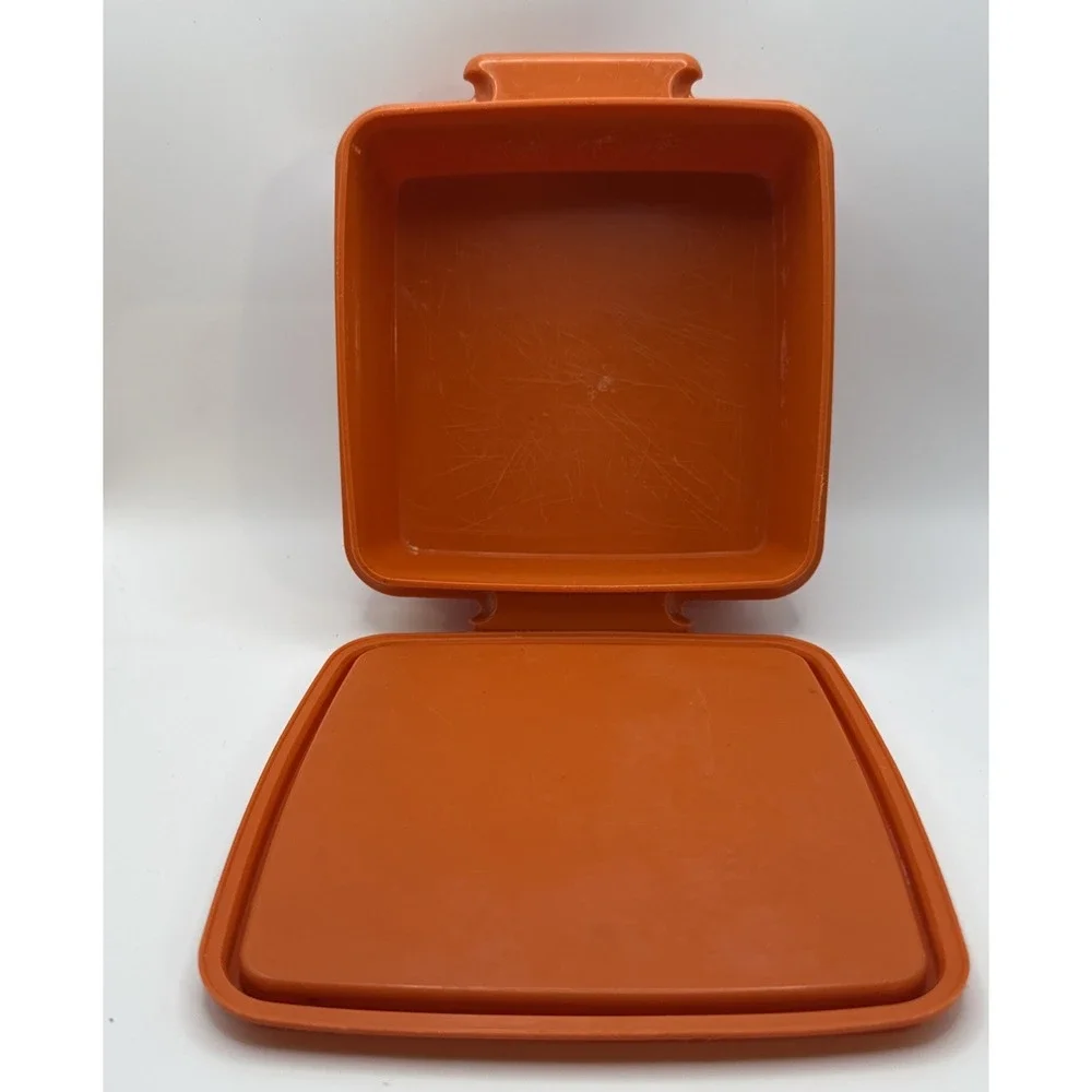 Vintage Tupperware 1362 Orange Square‎ Away Sandwich 1363 Lid